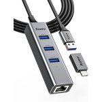 Hub usb 3. 0 ethernet, c�ble d'extension de 3. 3ft, r�partiteur c pour adaptateur usb rj45 en aluminium ...