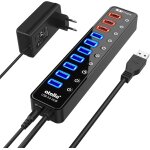 Hub usb 3. 0 multiprise, 11 ports hub usb aliment avce 7 ports transfert donnes 5gbps, 4ports charge ...