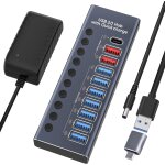 Hub usb active 3. 0, alimentation 72 w (24 v3 a), hub usb 10 en 1 (7 ports de transfert de donnes usb ...