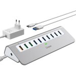 Hub usb aliment 10gbps, 10 ports hub usb 3. 1 gen 2 avec 7 ports de donnes usb 3. 1, 3 ports de charge ...