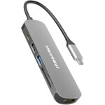 Hub usb c 3. 0, adaptateur 6 en 1 type c vers usb, sortie hdmi 4k, lecteur de carte sd / tf, charge pd ...