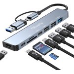 Hub usb c 3. 0, adaptateur multiport usb 3. 0 8 en 2 avec lecteur de carte sd et tf, ports usb 3. 0 et ...