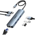 Hub usb c 6 - en - 1 avec hdmi(4k@60hz), gigabit ethernet, 100w pd, 3 * usb 3. 0, c�ble en silicone, ...