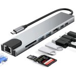Hub usb c 8 en 1, adaptateur multiport usb c, station d'accueil avec 4k hdmi, lecteur de cartes sd / ...