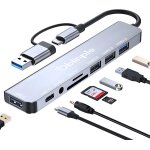 Hub usb c 8 en 2, usb 3. 0 multiport avec lecteur de carte sd tf, ports usb c, ports audio 3, 5 mm, adaptateur ...