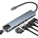 Hub usb - c 8 ports avec usb, ubc pd, hdmi, rj45, carte m�moire gris
