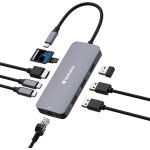 Hub usb c 9 en 1, adaptateur multiport usb - c vers hdmi, rj45, usba - a et usb - c, avec lecteur de ...