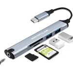 Hub usb c, adaptateur usb c 5 - en - 1 avec 2 ports usb et lecteur de carte, adaptateur jack casque 3, ...
