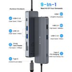 Hub usb c, adaptateur usb c 9 en 1 avec hdmi 4k, pd 100 w, 3 ports de donnes usb - a et usb - c3. 0, ...