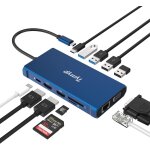 Hub usb c, station d'accueil usb c 12 en 1 triple ecran usb multiport adaptateur avec 2 hdmi, vga, ethernet, ...