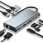 Hub usb c, station d'accueil, adaptateur usb c 11 en 1 avec hdmi 4k, vga, port usb 3. 0, pd type c, ethernet ...