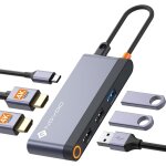 Hub usb c tripler affichage 6 en 1 vers dual hdmi, stations d'accueil usb c double moniteur, 100w pd, ...