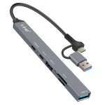 Hub usb support otg usb - c power delivery 60w et lecteur carte sd / tf linq gris