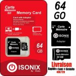 Isonix carte m�moir 64 go micro sd 64 go sdxc class 10 + adapteur 100% r�al class 10