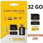 Isonix carte mmoire micro - sd 32 go micro sdhc / sdxc + adaptateur 100% rel class 10