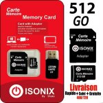 Isonix carte m�moire micro - sd 512 go micro sdhc / sdxc + adaptateur 100% r�el class 10 + lecture carte ...