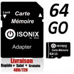 Isonix carte m�moire micro - sd 64 go sdhc / sdxc 100% r�el class 10 + adaptateur + lecture carte