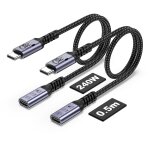 Kal - cble de rallonge usb c 0, 5 m (2 packs / 240w / 40gbps / 8k), cble de rallonge usb 4. 0 court, ...