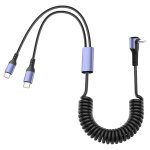 Kal - cble  ressort usb de type c  90 degrs - cble usb c vers 2 type c y - cble de charge rapide ...