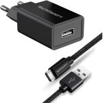 Kal - chargeur secteur vers usb noir + cable usb 1m compatible liseuses et smartphones avec port micro ...