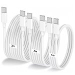 Kalanka - lot de 3 c�ble usb - c vers usb - c 60w blanc 1m / 2m / 3m c�ble chargeur de charge rapide ...