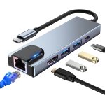 Kalanka - adaptateur multiport usb c hub, station d'accueil usb c 5 en 1 avec hdmi 4k, ethernet rj45, ...
