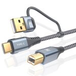 Kalanka - cble d'imprimante 2en1 usb - a / c vers usb - b 3m, cble midi usb c tress cordon d'imprimante ...