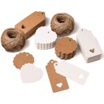 Kalanka - carehabi - lot de 200 tiquettes en papier kraft avec c?ur et ficelle de jute 50 m pour cadeaux ...