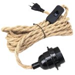 Kalanka - lustre corde de chanvre cble 4. 5m, douille e27 interrupteur avec fil cable ampoule, diy suspension ...