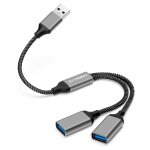 Kalanka - usb splitter cable, usb a splitter adapter 1 in 2 outputs, dual port hub for data transfer ...