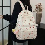 Kalec - sac a dos en velours ctel motif cerise pour femmes, sac de jour de voyage, sangle rglable, ...