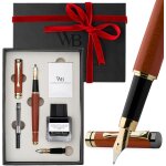 Kalhj - ensemble de stylos, luxe en bois de bambou - moyenne, extra fine, bote cadeau ; bouteille d'encre ...