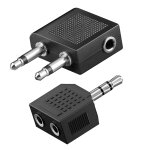 Kit audio avion adaptateur audio jack 3. 5mm et doubleur 3. 5mm akashi noir