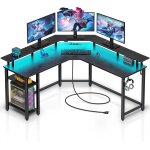 Ksfal - bureau gaming d'angle en l avec led, prises et ports usb, 135x135 cm, table d'ordinateur avec ...