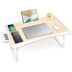 Laptop tray, bed table, laptop stand, reading stand with storage drawer and cup holder for drinking on ...