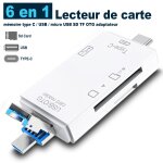 Lecteur de cartes micro sd accessoires pc, 6 en 1 tf / usb - c adaptateur portable pour ordinateur / ...