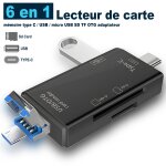 Lecteur de cartes micro sd accessoires pc, 6 en 1 tf / usb - c adaptateur portable pour ordinateur / ...