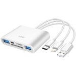 Hub 3 en 1 lecteur carte sd / usb / usb - c / lightning linq blanc