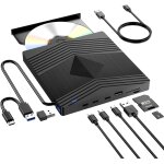 Lecteur cd / dvd externe pour pc, usb 3. 0 graveur dvd externe avec usb - a 2 * usb - c et fente sd / ...