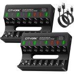 Lot de 2 chargeurs de batterie  8 emplacements pour piles nimh / nicd rechargeables aa aaa micro usb ...
