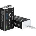 Lot de 2 piles 9 v 1200 mah pp3 / mn1604 / 6f22 / 6lr61 batterie au lithium rechargeable usb avec port ...
