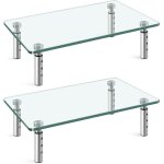 Lot de 2 supports de bureau en verre transparent avec hauteur rglable pour cran multimdia d'ordinateur ...