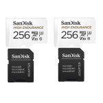 Lot de 2pcs sandisk high endurance - carte mmoire flash (adaptateur microsdxc vers sd inclus(e)) - 256 ...