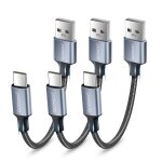 Lot de 3 cable usb c court 10cm, 3a cble usb c charge rapide nylon tress cable usb type c chargeur ...