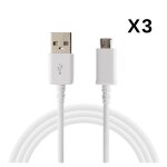 Lot 3 cables usb chargeur blanc pour sony xperia x xa z1 z2 z3 z5 - cable port micro usb mesure 1 metre ...