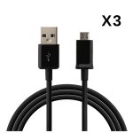 Lot 3 cables usb chargeur noir pour samsung galaxy s3 / s4 / s5 mini / s6 / s7 / edge - cable port micro ...