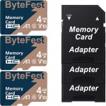 Lot de 3 cartes mmoire mic rosd 4 go avec 3 adaptateurs, classe 10, vido hd, v10, a1, tf card pour ...