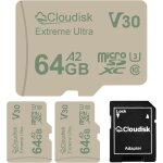 Lot de 3 cartes micro sd 64 go u3 90 mo / s v30 extreme ultra c10 a2 microsdxc uhs - i pour appareil ...