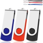 Lot de 3 cl�s usb 2. 0 de 64 go - design pivotant - rangement pliable - noir / bleu / rouge - avec cordon ...