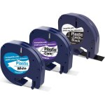 Lot de 3 rubans d'�tiquettes en plastique compatibles avec dymo letratag 12 mm noir sur blanc / transparent ...